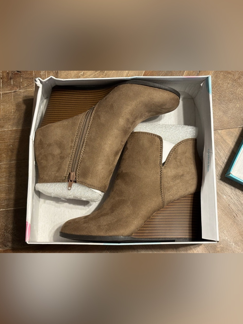 NEW IN BOX by Soda - Brown/Taupe Wedge Ankle Booties with Side Zipper